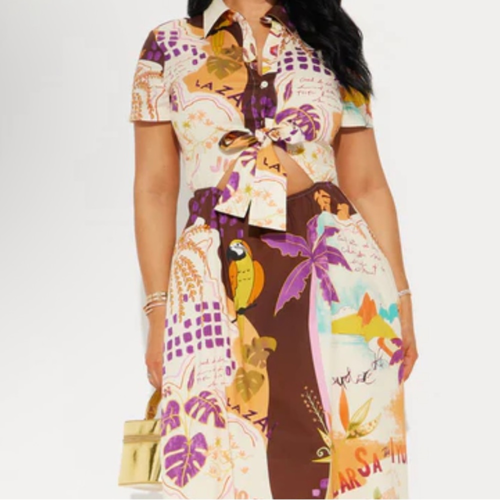 Colorful Patterned Tie-Front Dress